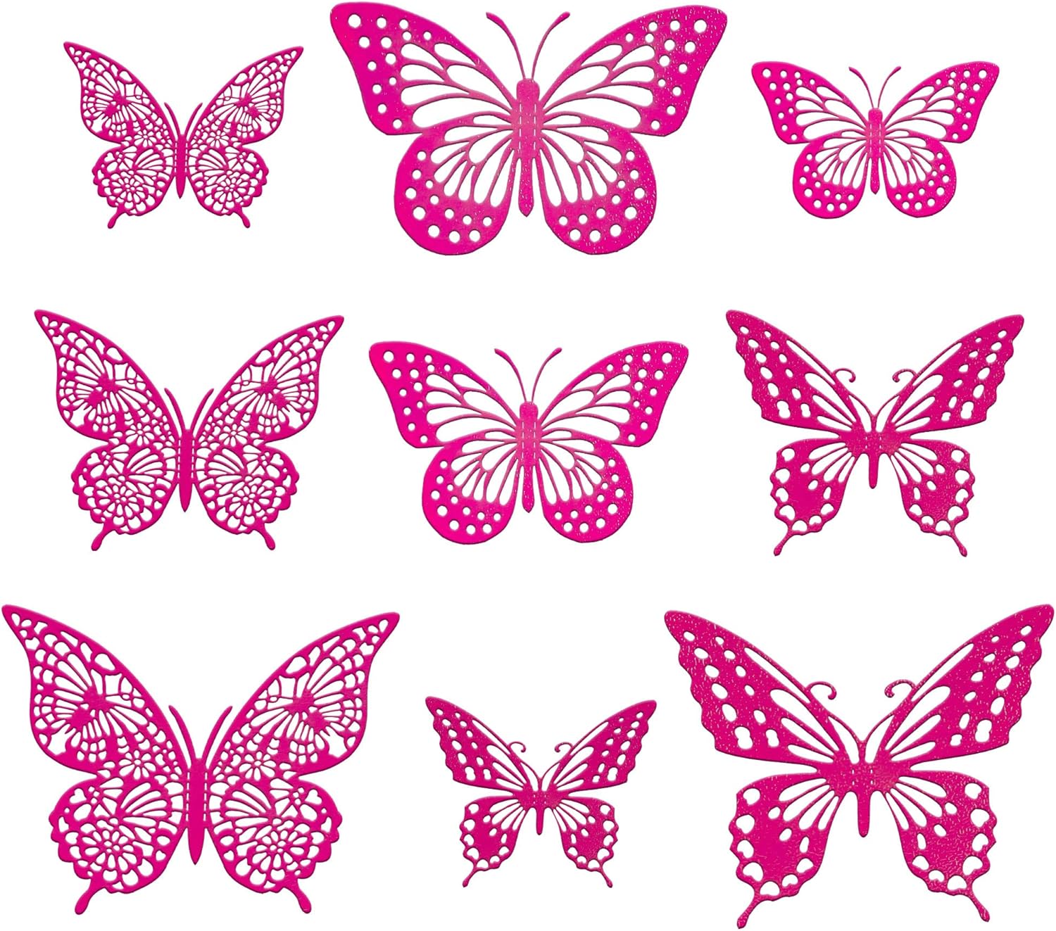 Gyufise 36 Pack Laser Purple Red Glitter 3D Butterfly Cupcake Toppers Hollow Cake Decorations for Birthday Wedding Fairy Party Wall Sticker Decal