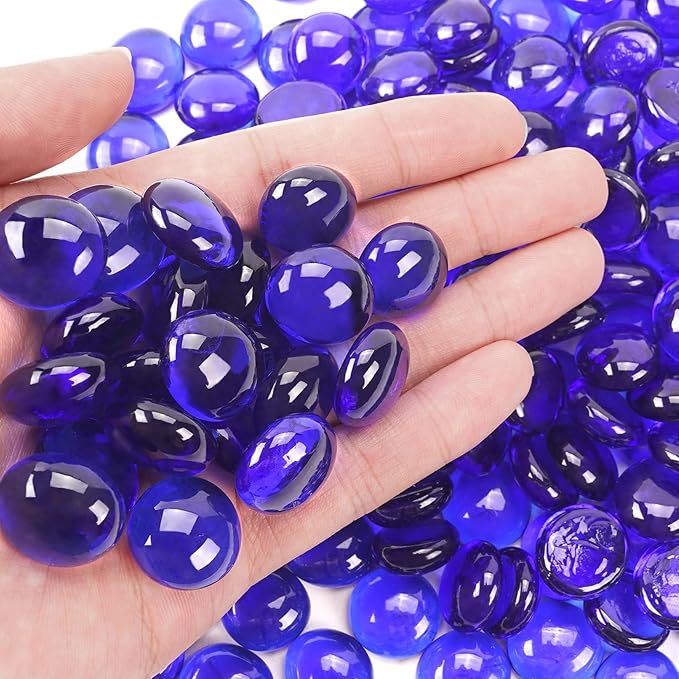 1LB Cobalt Blue Flat Glass Marbles for Vases, Gemstone Beads Vase Filler Decorative Glass Pebbles for Fish Tank, DIY Crafts, Aquarium Decor Rocks-PawvioPets