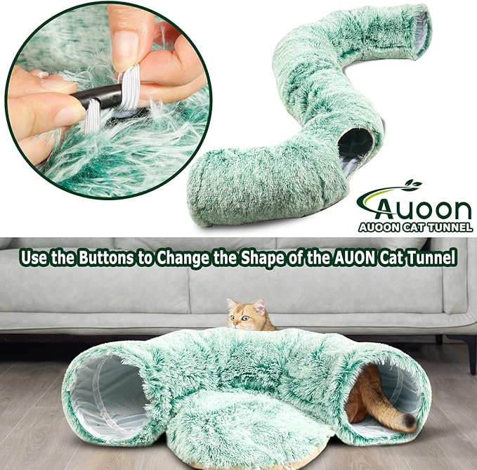 AUOON Cat Tunnel Bed for Indoor Cats - Circle Peekaboo Cat Cave with Washable Mat for Indoor Cats Kitten Kitty Puppy Rabbit Ferret (Green)-PawvioPets