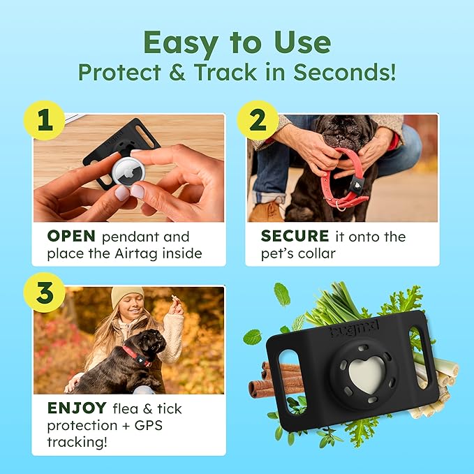 BugMD Paw Guardian Flea & Tick Pendant (2-Pack) with AirTag Holder – Plant-Based Flea & Tick Prevention for Dogs – Pet Collar Tag & GPS Tracker Holder for Dogs – Black-PawvioPets