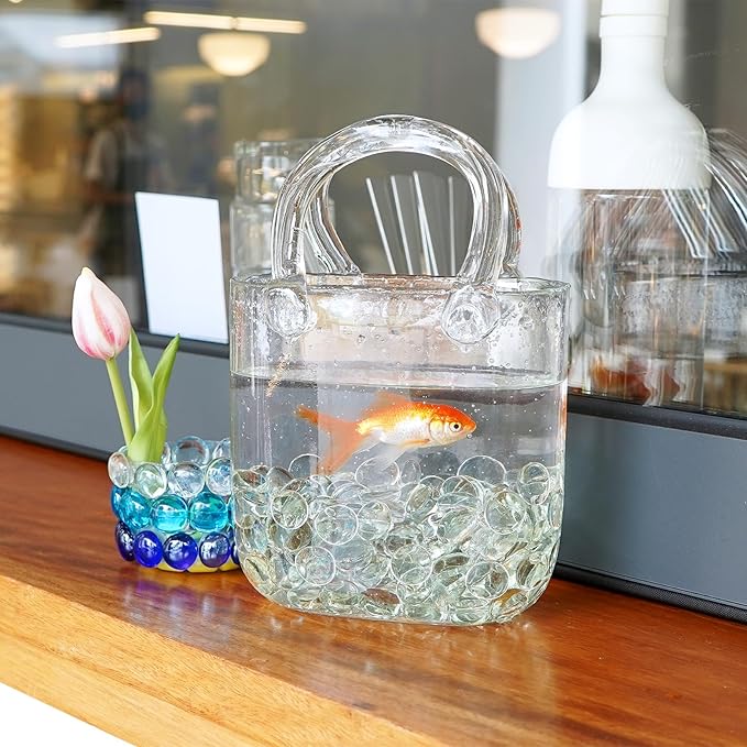 1LB Clear Flat Glass Marbles for Vases, Gemstone Beads Vase Filler Decorative Glass Pebbles for Fish Tank, DIY Crafts, Aquarium Decor Rocks-PawvioPets