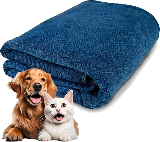 Extra Large Dog Towel Soft Absorbent Bath Pet Towels for Drying Dogs, Elastic Terry Microfiber Soft Towel, Machine Washable, Quick Dry, Multipurpose (L, XL, 2XL) (Blue, XL)-PawvioPets