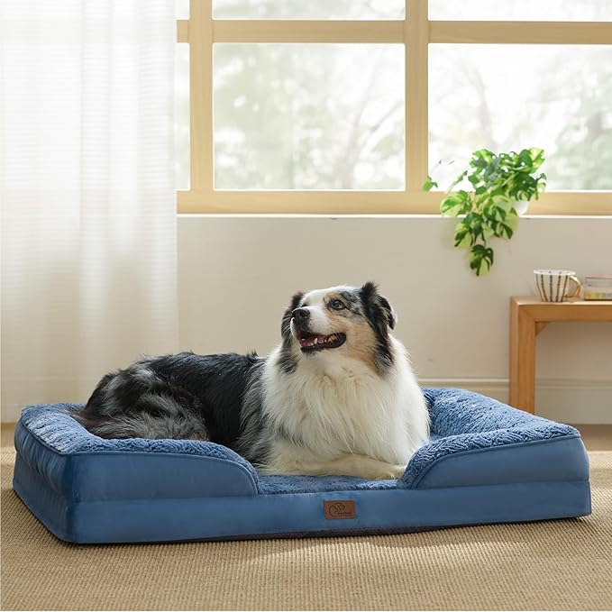 Bedsure XL Orthopedic Dog Bed for Extra Large Dogs - Washable XLarge Dog Cat Bed Waterproof, Comfort Dogs Couch Sofa with Washable Removable Cover, Pet Bed with Nonskid Bottom, Plush-Blue, 42"-PawvioPets