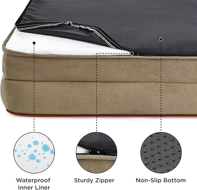 Bedsure XL Plus Orthopedic Dog Bed for Extra Large Dogs - Washable XLarge Dog Cat Bed Waterproof, Comfort Dogs Couch Sofa with Washable Removable Cover, Pet Bed with Nonskid Bottom, Hazel, 48"-PawvioPets