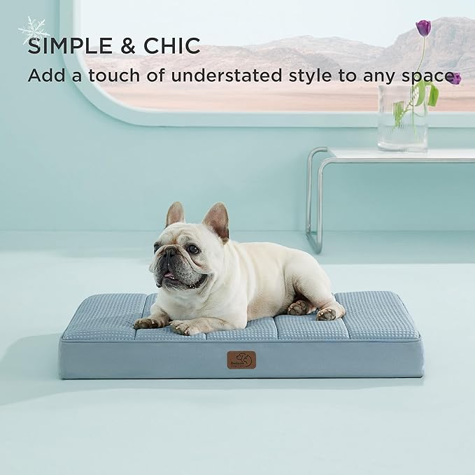 Bedsure Cooling Dog Bed for Medium Dogs - Orthopedic Flat Puppy Beds with Removable Washable Cover, Egg Crate Foam Pet Mat, Suitable for Pet Up to 35 lbs-PawvioPets