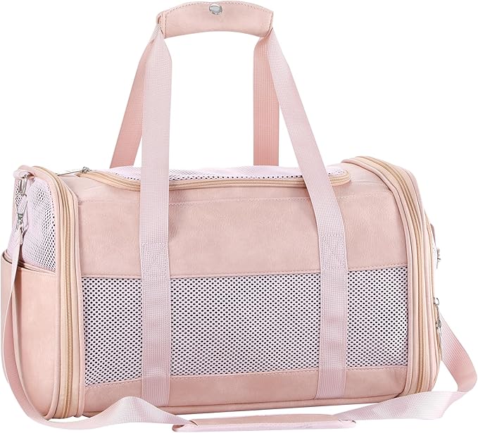 Fashion Leather Dog Carrier, Airline Approved Cat Carrier Soft Sided Pet Bag Carrier Purse for Puppy Kitten Small Animals Pink-PawvioPets