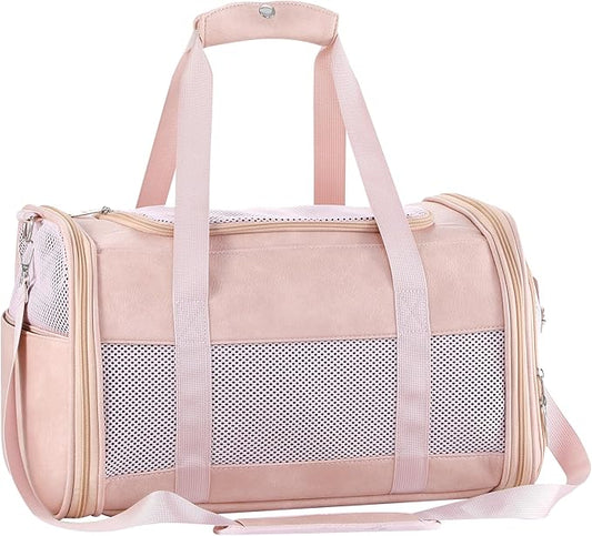 Fashion Leather Dog Carrier, Airline Approved Cat Carrier Soft Sided Pet Bag Carrier Purse for Puppy Kitten Small Animals Pink-PawvioPets