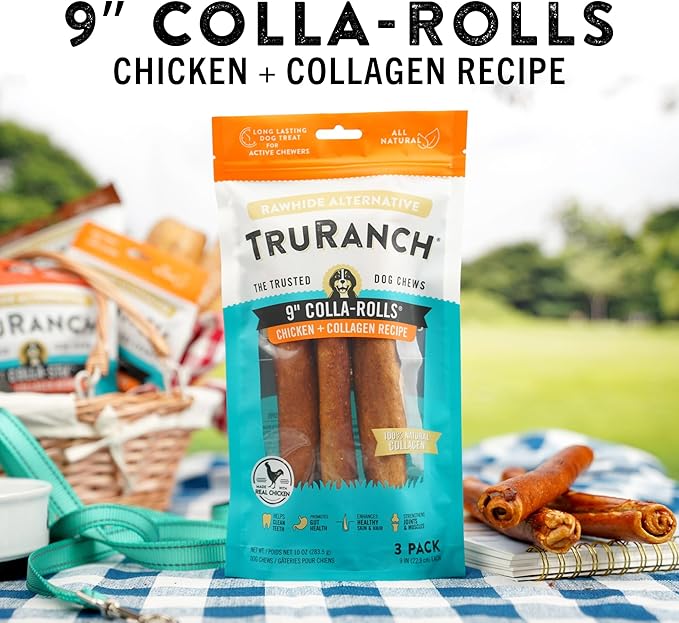 Collagen Rolls - 9" Collagen Rolls for Dogs - Long Lasting Healthy Joint Support - Rawhide Alternative - Skin & Coat Health - Made with Real Chicken, Value Pack, 3 Bags, 9 Count-PawvioPets