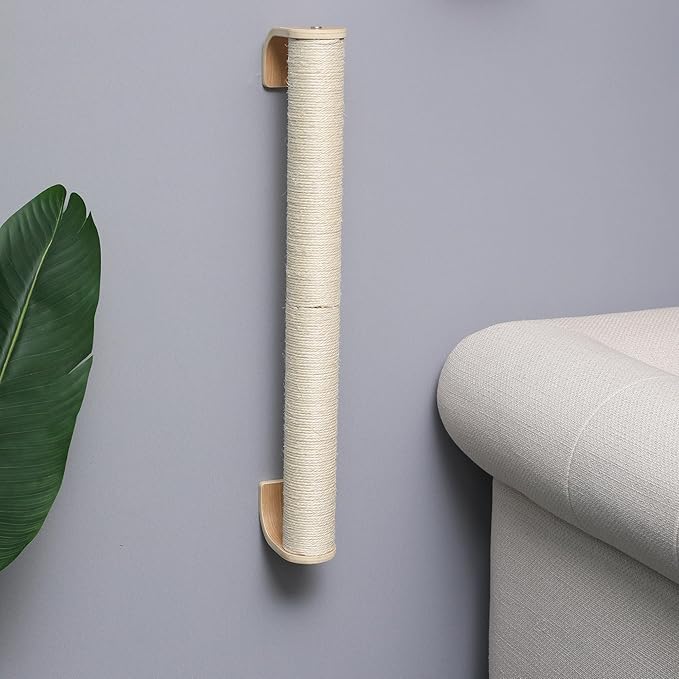 FUKUMARU Cat Wall Scratcher, 28" Wall Mounted Kitten Scratching Post, Sturdy Sisal Climbing Tree for Indoor Cats-PawvioPets