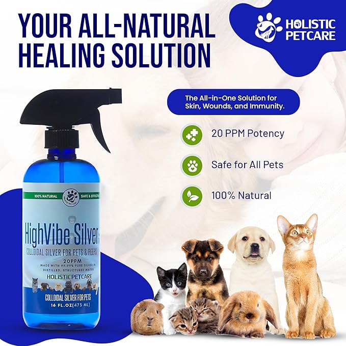 Colloidal Silver Spray for Dogs, Cats, Horses & Birds - 20 PPM Effective Wound Care, Hot Spot Treatment, Skin Relief & Immune Support - All-Natural Pet Silver Spray (16 Oz)-PawvioPets