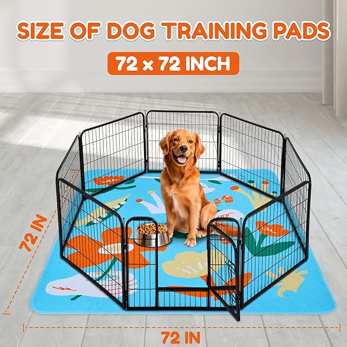 BurgeonNest Washable Pee Pads for Dogs, 1 Pack 72''x72'' Super Absorbent, Leakproof & Non-Slip Reusable Potty Pads for Puppy Playpen, Crate, Whelping Box, Potty Training, Blue-PawvioPets
