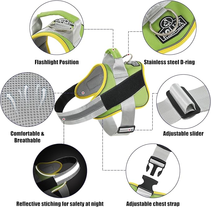 Bolux Dog Harness, No-Pull Reflective Dog Vest, Breathable Adjustable Pet Harness with Handle for Outdoor Walking - No More Pulling, Tugging or Choking (X-Small (Pack of 1), GreenYellow)-PawvioPets