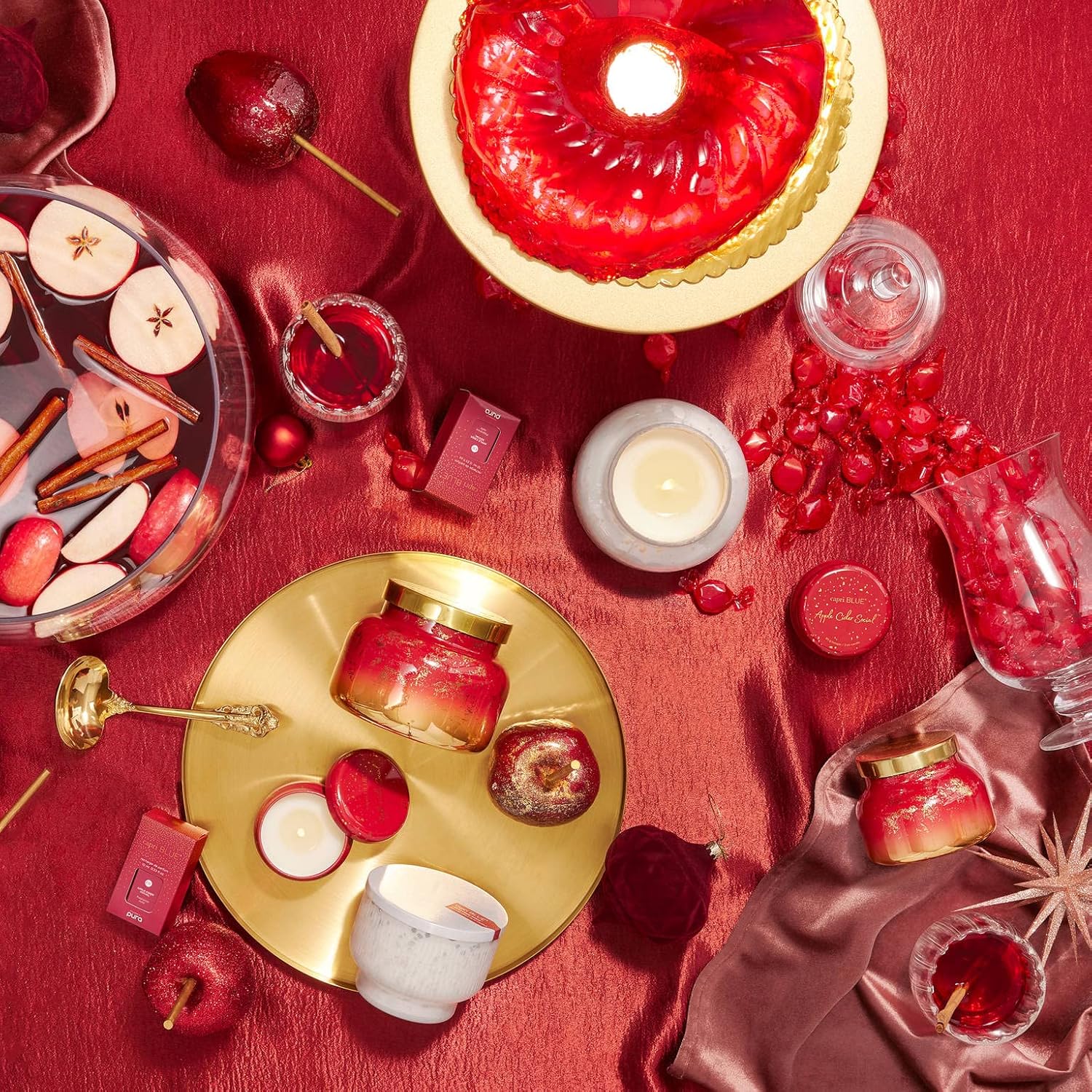 Capri Blue Glimmer Petite Signature Jar Candle - Apple Cider Social Scented Candle with Ombre Glass Candle Holder - Luxury Aromatherapy Candle - Red and Gold (8 oz)