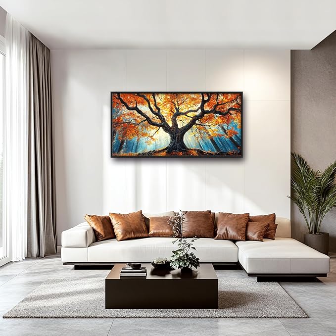Extra Large Tree of Life Framed Wall Art for Living Room,Fall Autumn Forest Sunrise Landscape Pictures Wall Decor,Nature Canvas Print Painting Modern Artwork Bedroom Office Bathroom 60L" x 30W"-PawvioPets