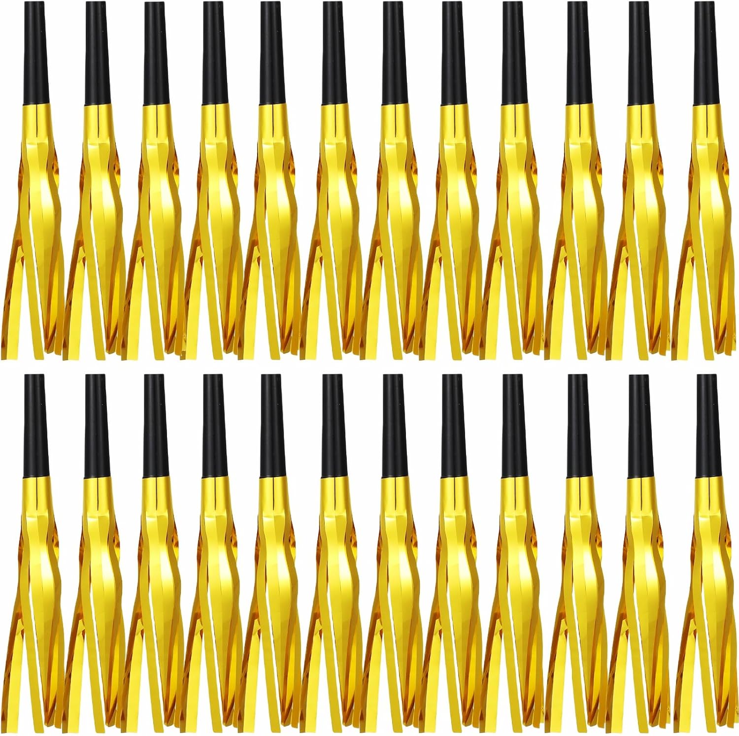 24 Pcs Gold Noise Makers Glitter Metallic Fringed Noise Makers Horns for Baby Shower, Kids Birthday, New Year Party Favor - Gold