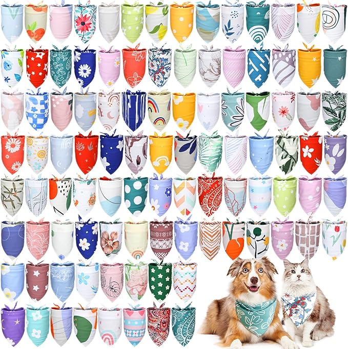 150 Pcs Dog Bandanas Bulk Pet Bibs Colorful Triangle Scarf Pet Bandanas for Medium Large Dogs Spring Summer Birthday Costume Decoration (Boho)-PawvioPets
