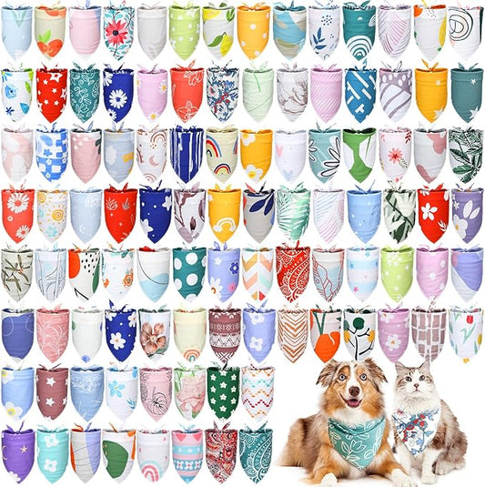 150 Pcs Dog Bandanas Bulk Pet Bibs Colorful Triangle Scarf Pet Bandanas for Medium Large Dogs Spring Summer Birthday Costume Decoration (Boho)-PawvioPets