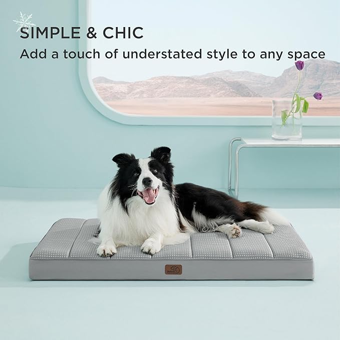 Bedsure Cooling Dog Bed for Crate - Large Orthopedic Flat Puppy Beds with Removable Washable Cover, Egg Crate Foam Pet Mat, Suitable for Pet Up to 50 lbs-PawvioPets