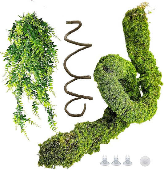 BNOSDM Reptile Plants,Flexible Rainforest Vines with Moss,Bendable Jungle Climbing Vines,Terrarium Artificial Plants Decor for Bearded Dragon,Hermit Crab,Snake,Geckos,Chameleon,Lizard-PawvioPets