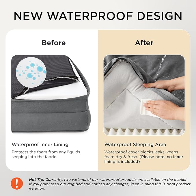Bedsure L Plus Orthopedic Dog Bed for Large Dogs - Washable Dog Cat Bed Waterproof, L Plus Big Comfort Dogs Couch Sofa with Washable Removable Cover, Pet Bed with Nonskid Bottom, Grey, 38"-PawvioPets