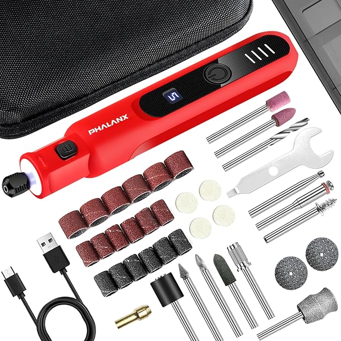 Dog Nail Grinder - Upgraded Pet Nail Grinder, Electric 5 Speeds LED Lights Ring Rechargeable Dog Nail Trimmers Kit, 40 Accessories Cordless Pet Nail Grinder for Dogs Cats and Small/Medium Animals Red-PawvioPets