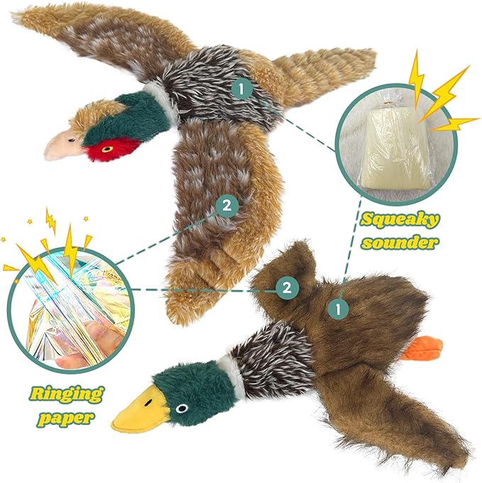 2 PCS Mallard Duck Dog Toys Squeaky D og Toy ,Stuffed Pheasant Do g Chew Toys Plush Mallard Duck Do g To y Interactive Do g Toys to Keep Them Busy , Pheasant Dog To y for Small Middle and Large Dogs-PawvioPets