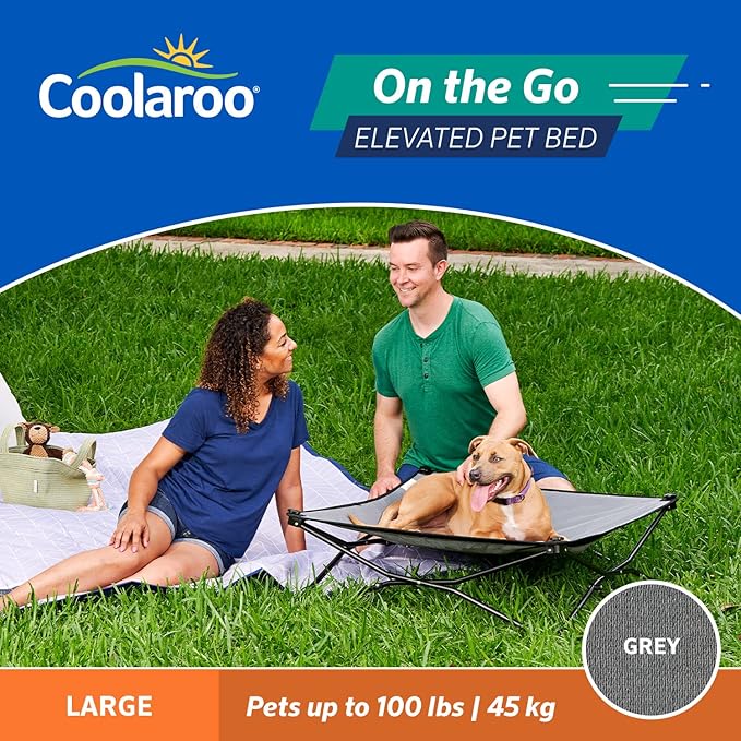 Coolaroo On-The-Go Elevated Dog Bed - Foldable Pop-Up Travel Dog Bed with Breathable, Moisture-Resistant Fabric, Carry Bag Included, Lightweight & Portable, Steel Gray, Large-PawvioPets