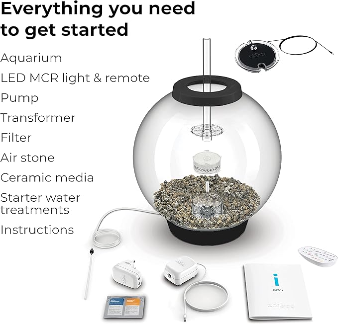 biOrb Classic 60 Acrylic 16-Gallon Aquarium with Multi-Color Remote-Controlled LED Lights Modern Tank for Tabletop Display, Black-PawvioPets