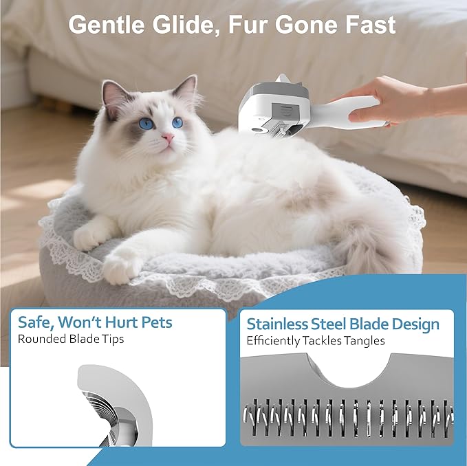 5 in 1 Pet Steam Brush for Dogs & Cats – Self Cleaning, 3 Pet Brush for Smoothing, Dematting, Thinning – Shedding, Grooming & Hair Removal, Includes Shampoo & Storage Case (8.0"-promax)-PawvioPets