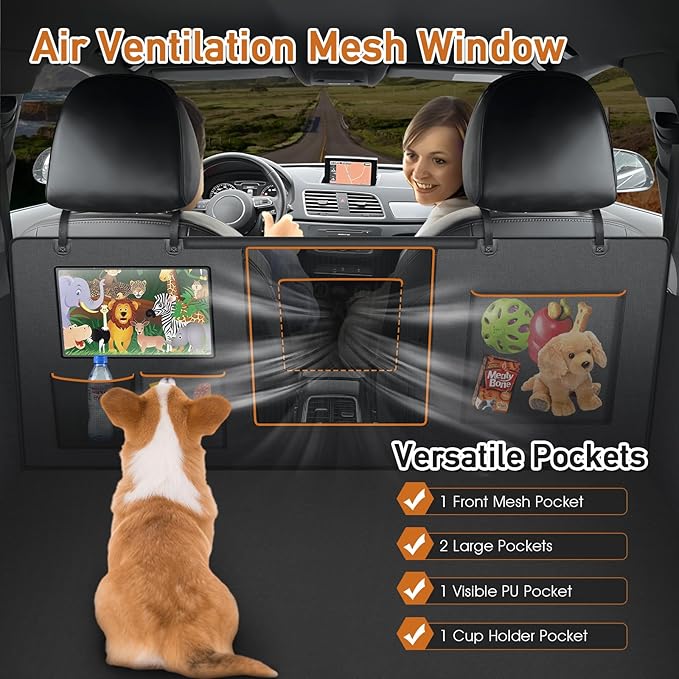 Dog Cover for Car Backseat with Crossbar Design, Hard Bottom Car Seat Cover for Dogs with Back seat Extender, Waterproof Dog Hammock for Full-Size SUV, and Truck-PawvioPets