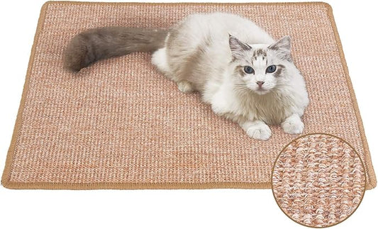 FUKUMARU Cat Scratcher Mat, 23.6 X 31.5 Inch Natural Sisal Cat Scratch Mats, Horizontal Cat Floor Scratching Pad Rug, Protect Carpets and Sofas Brown-PawvioPets