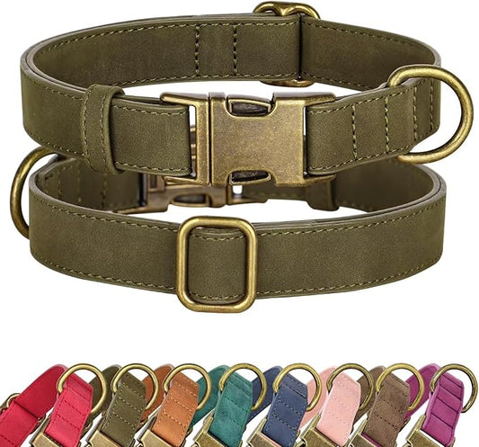 Didog Soft PU Leather Dog Collar, Stylish Quick Released Dog Collars for Medium Dogs, Easy Clean Adjustable Pet Collar for Daily Walking, Dark Green, M Fit 13-21" Neck-PawvioPets
