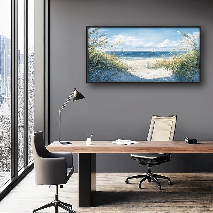 Framed Large Beach Wall Art for Living Room, Oversized Coastal Nautical Wall Decor Sailboat Canvas Seaside Pictures Modern Artwork Home Decoration for Living Room Bedroom Office 60"x30"-PawvioPets