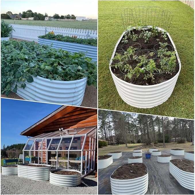 A ANLEOLIFE 8x4x2ft Galvanized Raised Garden Bed Kit, Oval Metal Deep Root Planters for Outdoor Plants Vegetables Flowers Herb, Large Bottomless, 478 Gallon Capacity- Antique White-PawvioPets