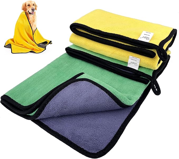Dog Towel - 2 Pack Large Dog Bath Towel Super Absorbent Microfiber Beach Towels for Quick Drying Small Medium Large Dogs and Cats, Machine Washable,55.1x27.5 inch,Yellow Green-PawvioPets