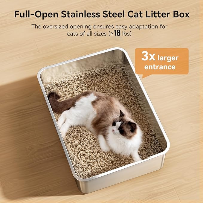 2 Pack Cat Pan Giant 28" Extra Large Stainless Steel Cat Litter Pan Metal Cat Litterbox for Big Cats and Multiple Cats, Anti-Leakage, Easy Cleaning-PawvioPets