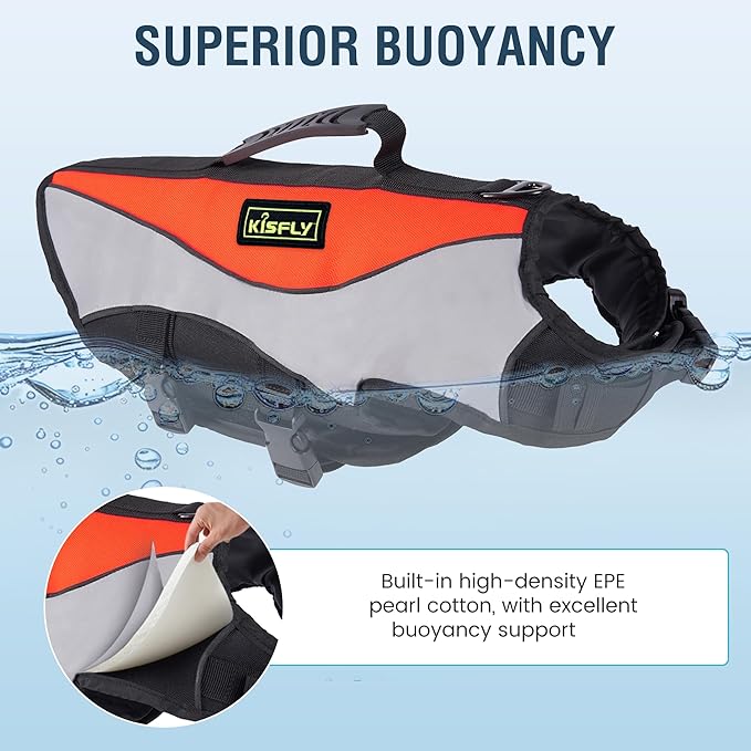 Dog Life Vest for Swimming and Boating - Adjustable Reflective Flotation Jacket, High Buoyancy Life Jacket for Dogs with Rescue Handle, Small Dog Safety Gear for Pool, Beach(S, Orange)-PawvioPets