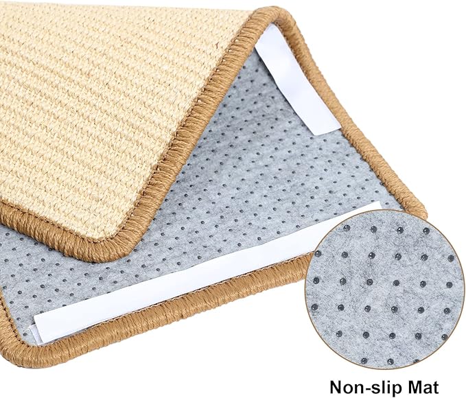FUKUMARU Cat Scratcher Mat, 19.6 X 11.8 Inch Natural Sisal Cat Scratch Mats, Horizontal Cat Floor Scratching Pad Rug, Protect Carpets and Sofas - Beige-PawvioPets