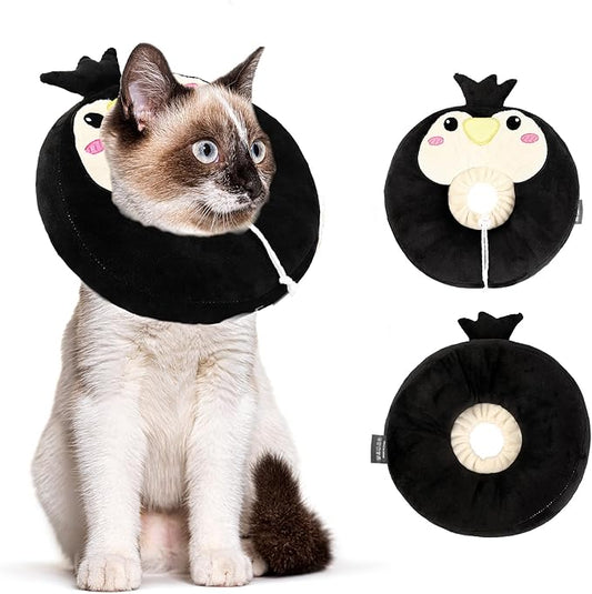 Adjustable cat Cone Collar Soft to Stop Licking After Surgery for Kitten, Alternative to Cone of Shame cat, Donut Cone for Cats, pet Elizabethan Collar (Penguin, Medium)-PawvioPets
