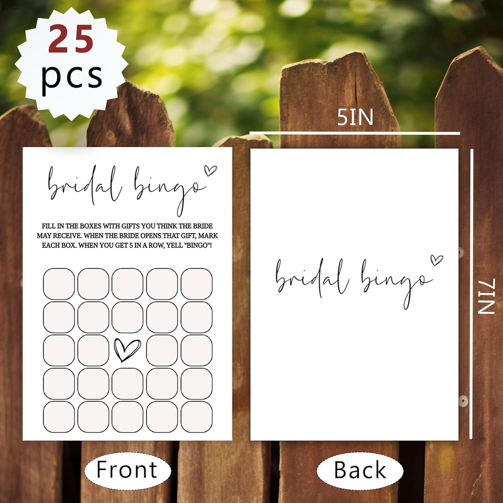 Bridal Shower Games, Bridal Bingo, 25Pcs Minimalist White Double-Sided Game Cards, Wedding Shower Games for Guests, Engagement Bachelorette Party Supplies - A27
