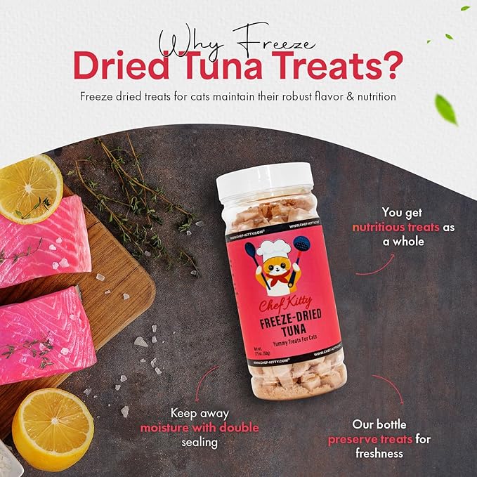 Freeze-Dried Tuna Treats for Cats & Dogs – 100% Wild Caught, Single Ingredient, High-Protein, Healthy Snack – No Additives or Preservatives – 1.7oz - Inspected & Tested in USA-PawvioPets