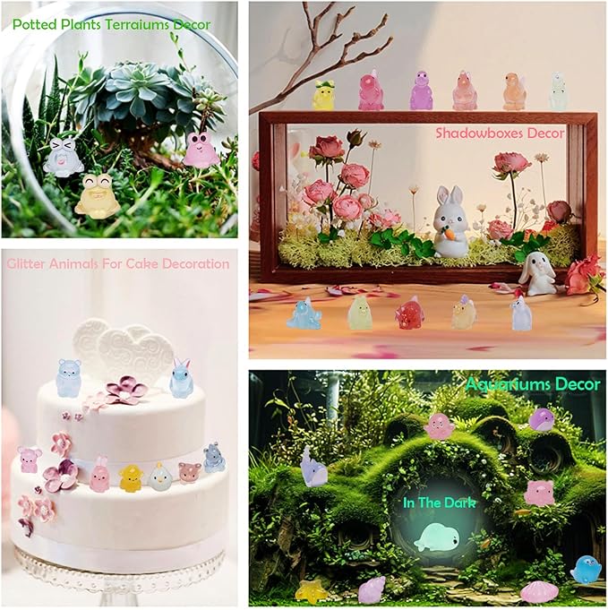 72 Types Luminous Mini Resin Animals, Plastic Tiny Resin Animals to Hide Prank,Mini Animals Figures for Fairy Garden, Dollhouse,Terrariums, Potted,Cake Topper, Miniature Landscape Ornament-PawvioPets