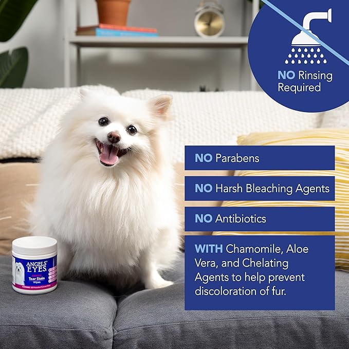 ANGELS' EYES Gentle Tear Stain & Pet Eye Wipes for All Dogs & Cats Textured Grooming Wipes Remove Discharge & Mucus, Reduce Tear Stains, Hypoallergenic with Aloe & Chamomile, 100ct-PawvioPets