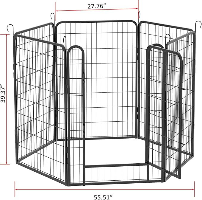 Dog Playpen, Outdoor Dog Fence, 6 Panels, 40" H Dog Pen for Large/Medium/Small Dogs, Heavy Duty Metal Pet Fence with Gate, Portable Dog Fence for RV Camping and Yard (Black)-PawvioPets