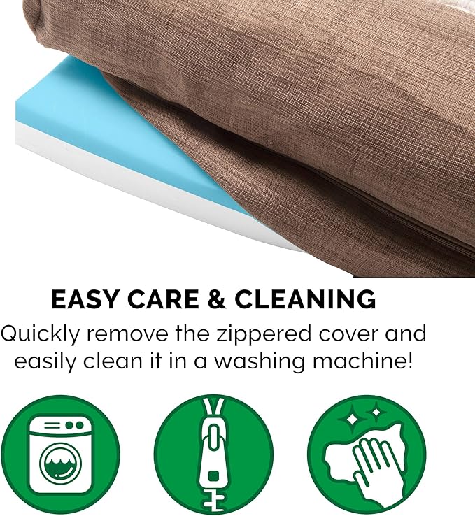 Furhaven Cooling Gel Dog Bed for Large Dogs w/ Removable Bolsters & Washable Cover, For Dogs Up to 95 lbs - Luxe Faux Fur & Performance Linen Sofa - Woodsmoke, Jumbo/XL-PawvioPets