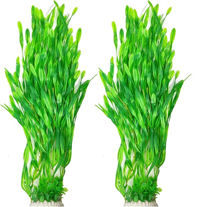 25.98 Inch Tall Aquarium Plants – Large Lifelike Artificial Fish Tank Decorations, 2 Pcs Fish Tank Plants Plastic，Durable & Safe for Freshwater/Saltwater Aquariums (Green (Style B))-PawvioPets