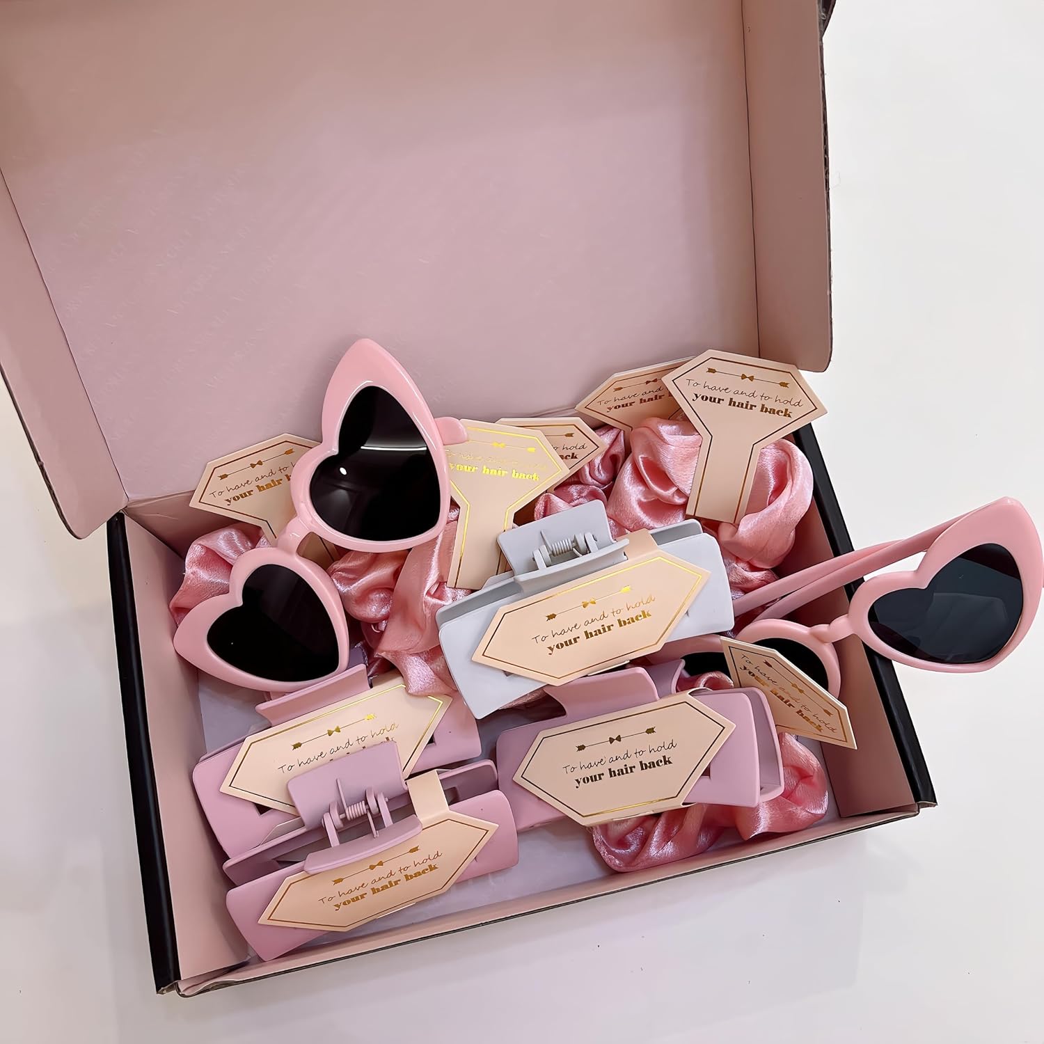 Bridesmaid Scrunchies Proposal Gifts Bachelorette Hair Claws Clips Girls heart sunglasses for Wedding Party Favors (Beige)