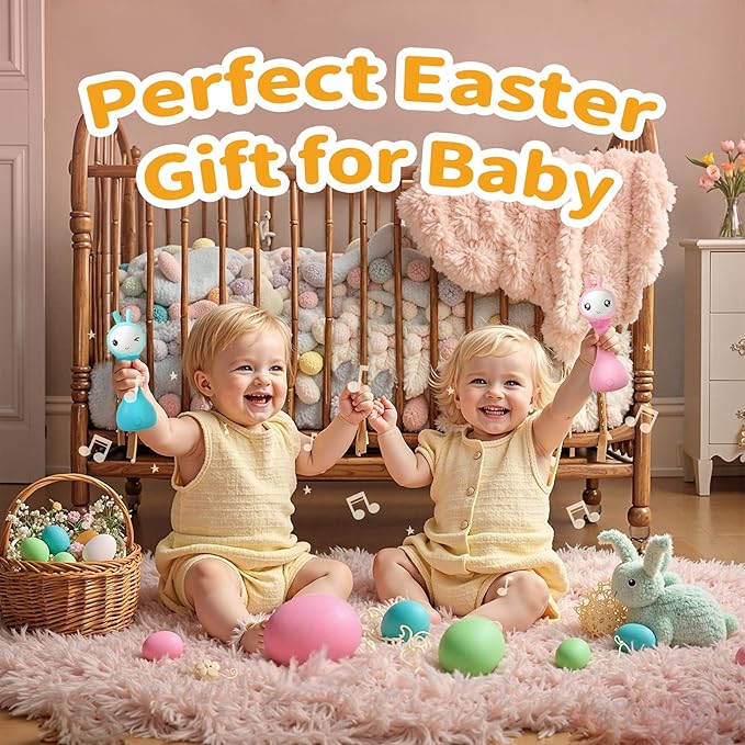 alilo Yoyo Talking Bunny Baby Musical Light-Up Rattle Toys 0-6-12-18 Months, Voice Mimicking Toy, Preloaded 90+ Audio Content, ABC/Number/Notes Learning Toys for Baby Infant Newborn Boy Girl Gifts-PawvioPets