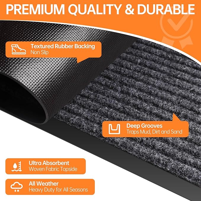 Front Door Mat, 4'x8' Indoor Outdoor Door Mat, Commercial Industrial Entrance Doormat, Heavy Duty Welcome Mat, Rubber Backing Non Slip Doormat for Entryway-PawvioPets