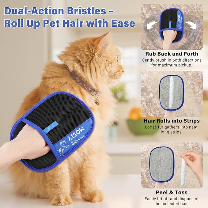 2Pcs Pet Hair Removal Glove,Double Sided Electrostatic, Reusable Cat & Dog Hair Remover Mitt for Furniture, Couch, Carpet, Car Seat, Quick Cleaning Grooming Glove-PawvioPets